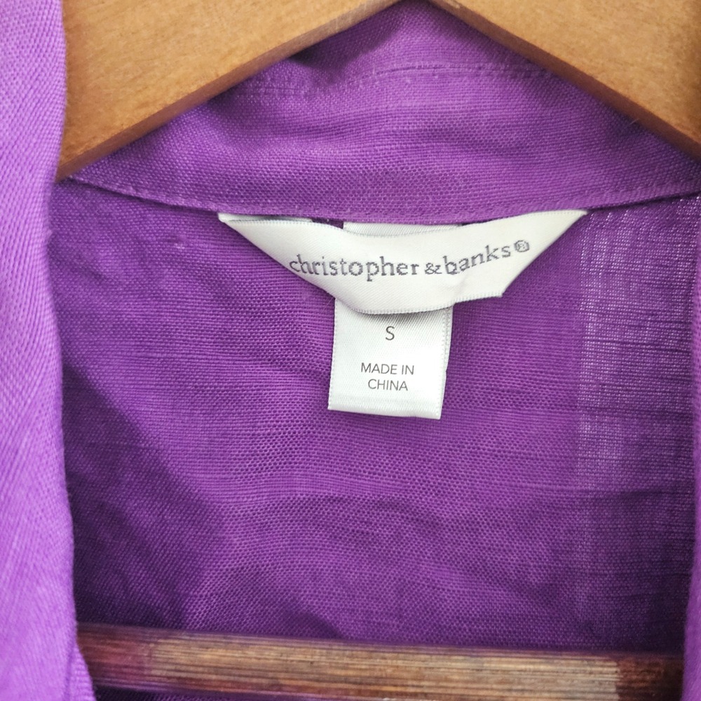 Christopher & Banks Purple Linen Blend Pintuck Button Front Jacket Womens Small - Picture 2 of 5